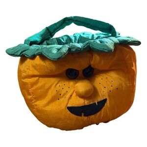 Rare 90s Dayton Hudson Plush Orange Pumpkin Pail Bucket Vintage Halloween Nylon